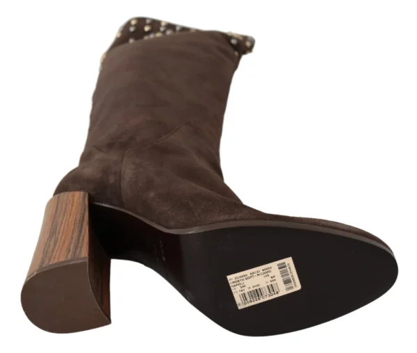 Dolce & Gabbana Women's Studded Suede Knee High Boots in Brown
