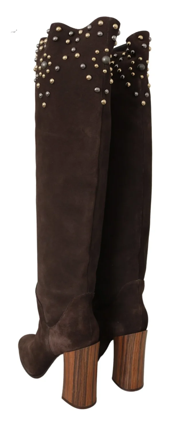 Dolce & Gabbana Women's Studded Suede Knee High Boots in Brown