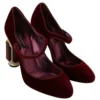 Dolce & Gabbana Women's Red Velvet Crystal-Embellished Mary Janes Heels