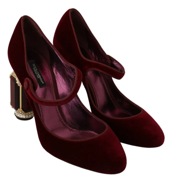 Dolce & Gabbana Women's Red Velvet Crystal-Embellished Mary Janes Heels