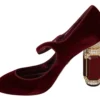 Dolce & Gabbana Women's Red Velvet Crystal-Embellished Mary Janes Heels
