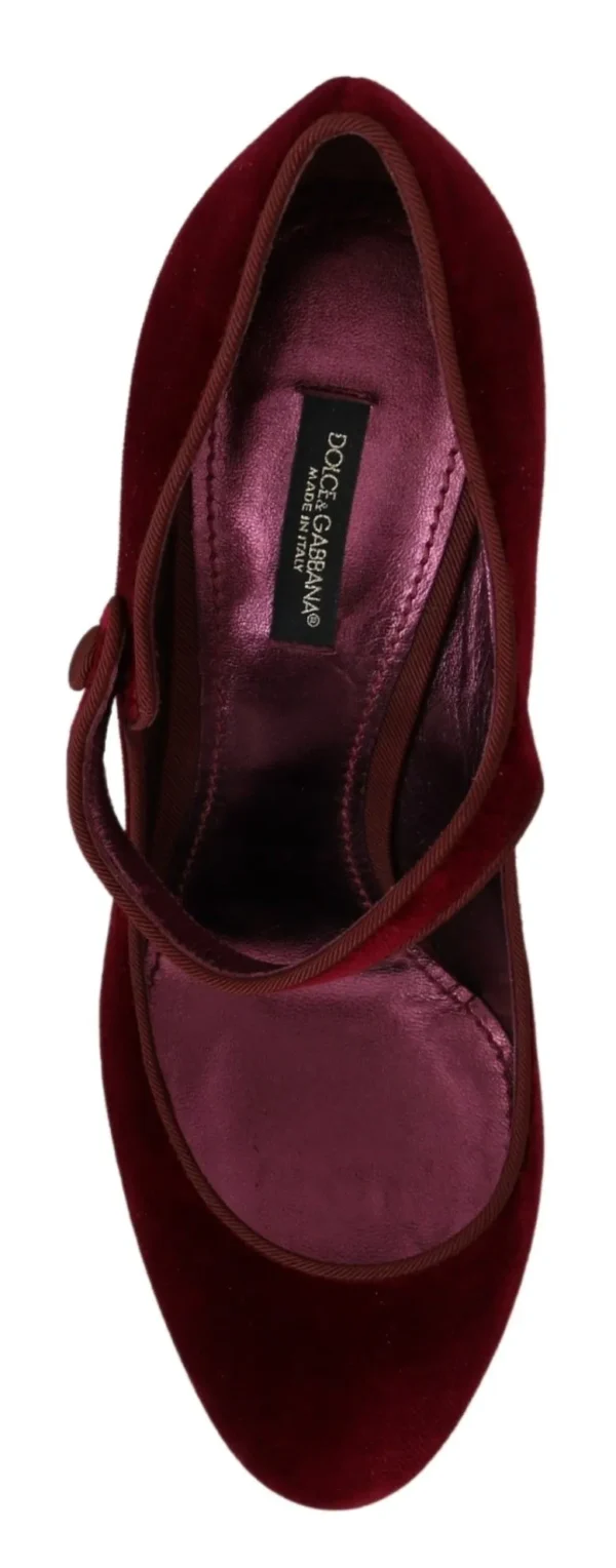 Dolce & Gabbana Women's Red Velvet Crystal-Embellished Mary Janes Heels