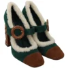 Dolce & Gabbana Women's Chic Green Suede Mary Janes with Shearling Trim