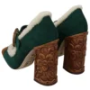 Dolce & Gabbana Women's Chic Green Suede Mary Janes with Shearling Trim