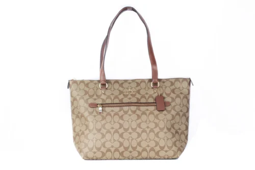 COACH Women's Signature Coated Canvas and Leather Gallery Tote Handbag