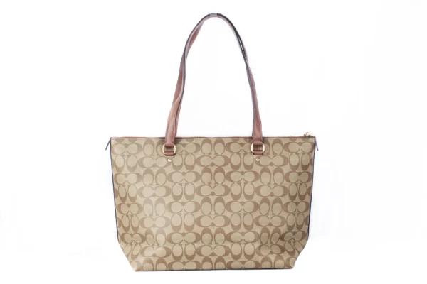 COACH Women's Signature Coated Canvas and Leather Gallery Tote Handbag