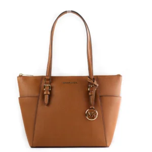 Michael Kors Women's Jet Set Large East West Saffiano Leather Crossbody Bag Handbag [Brown Signature]