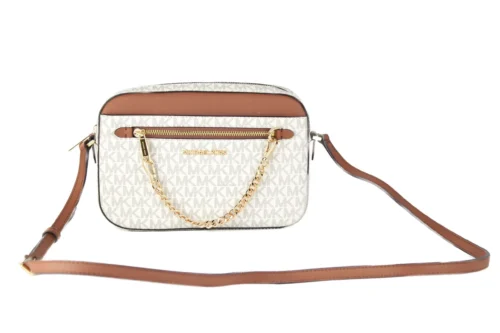 Michael Kors Women's Jet Set Item Large East West Signature Leather Zip Chain Crossbody Handbag