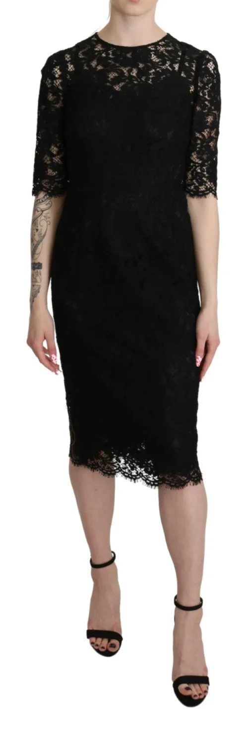 Dolce & Gabbana Women's Elegant Black Lace Sheath Knee-Length Dress