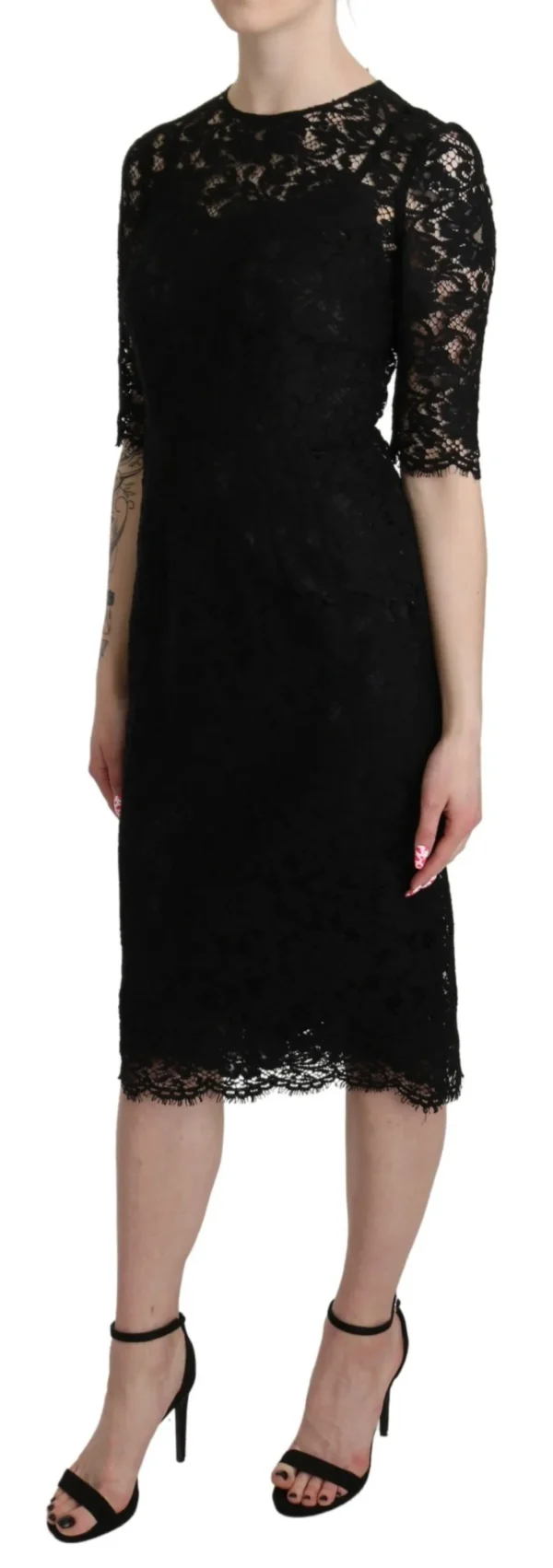 Dolce & Gabbana Women's Elegant Black Lace Sheath Knee-Length Dress