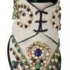 Dolce & Gabbana Women's Elegant White Suede Dress Flats with Crystals
