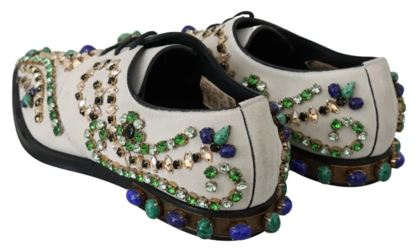 Dolce & Gabbana Women's Elegant White Suede Dress Flats with Crystals