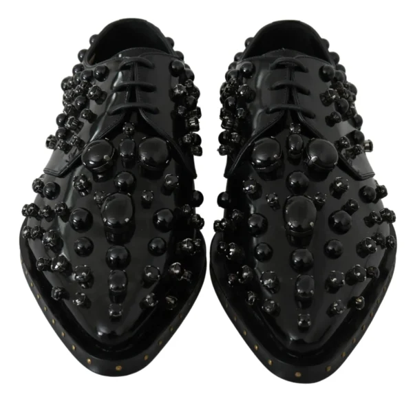 Dolce & Gabbana Women's Elegant Black Crystal Leather Dress Shoes