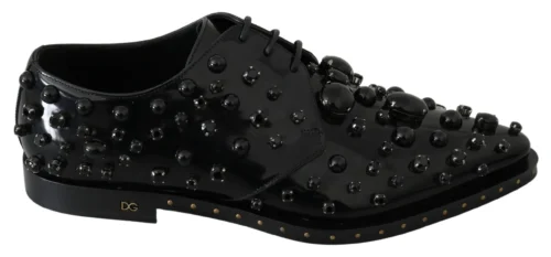 Dolce & Gabbana Women's Elegant Black Crystal Leather Dress Shoes