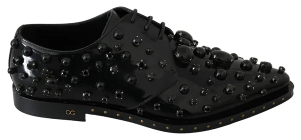 Dolce & Gabbana Women's Elegant Black Crystal Leather Dress Shoes