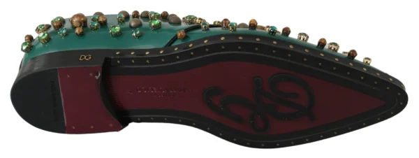 Dolce & Gabbana Women's Emerald Leather Dress Shoes with Crystal Accents