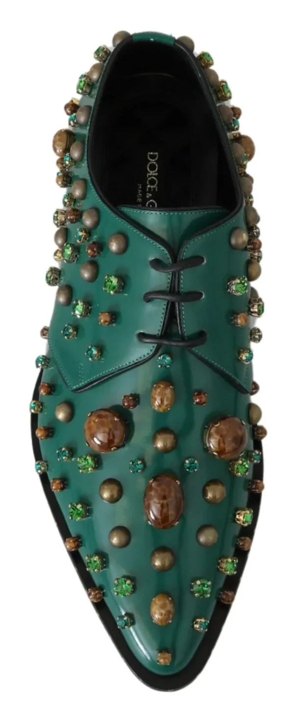 Dolce & Gabbana Women's Emerald Leather Dress Shoes with Crystal Accents
