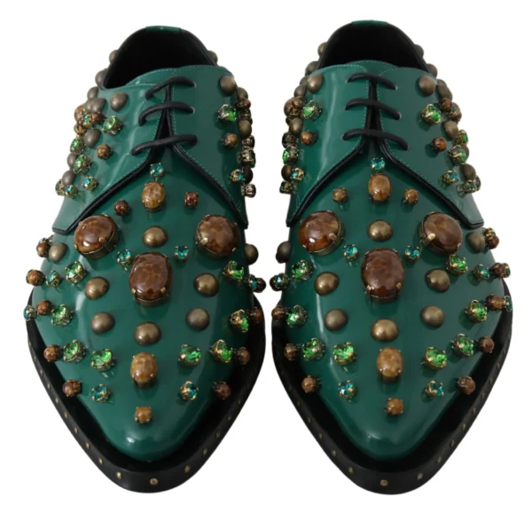 Dolce & Gabbana Women's Emerald Leather Dress Shoes with Crystal Accents