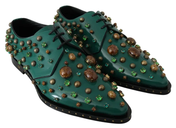 Dolce & Gabbana Women's Emerald Leather Dress Shoes with Crystal Accents