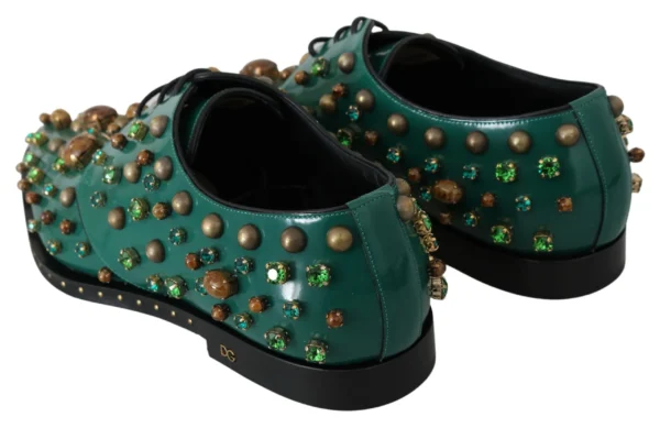 Dolce & Gabbana Women's Emerald Leather Dress Shoes with Crystal Accents