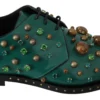 Dolce & Gabbana Women's Emerald Leather Dress Shoes with Crystal Accents