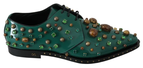 Dolce & Gabbana Women's Emerald Leather Dress Shoes with Crystal Accents