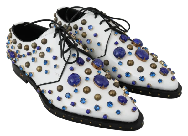 Dolce & Gabbana Women's Elegant White Leather Dress Shoes With Crystals