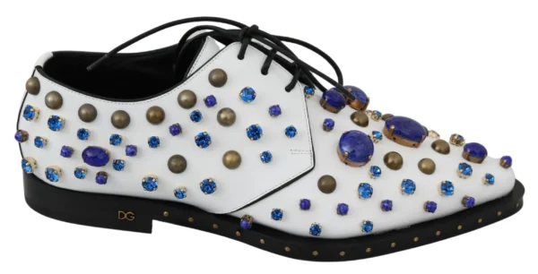 Dolce & Gabbana Women's Elegant White Leather Dress Shoes With Crystals