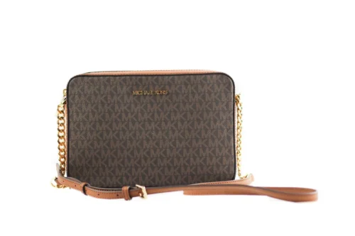 Michael Kors Women's Jet Set Large East West Saffiano Leather Crossbody Bag Handbag [Brown Signature]