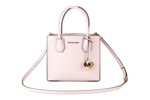 Michael Kors Women's Mercer Medium Leather Messenger Crossbody Handbag (Powder Blush Solid)
