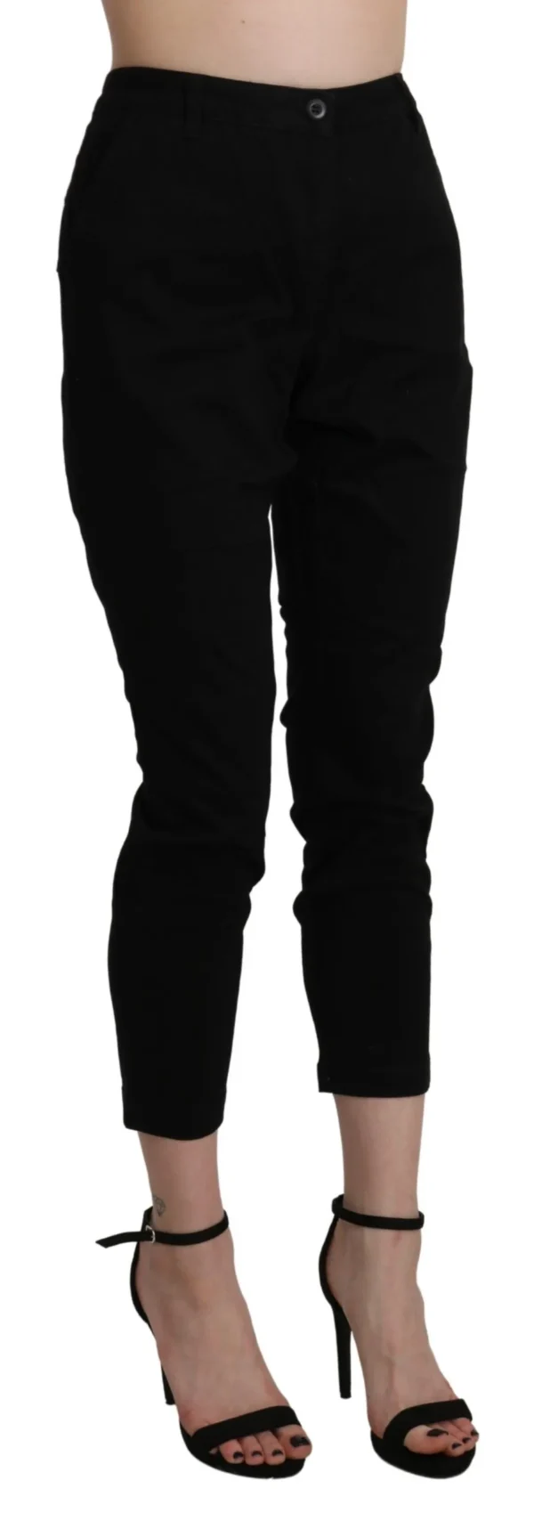 Acht Women's Chic High Waist Cropped Black Jeans