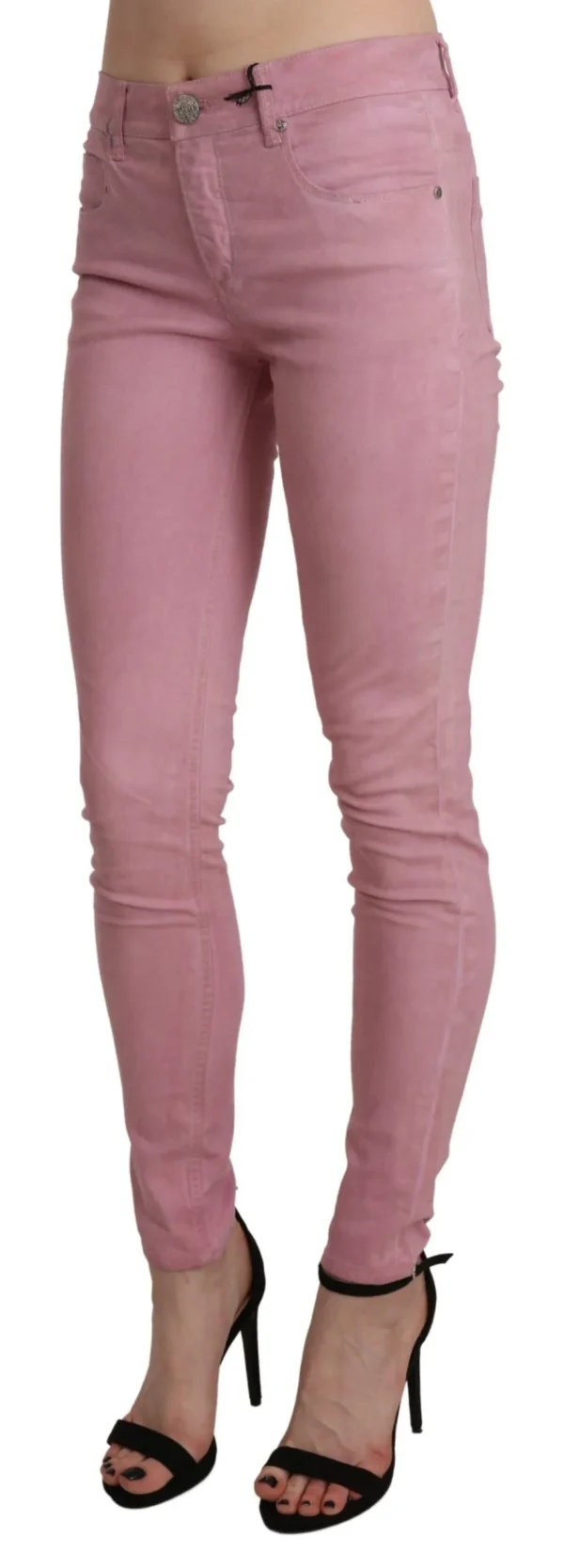 Acht Women's Chic Pink Mid Waist Skinny Jeans