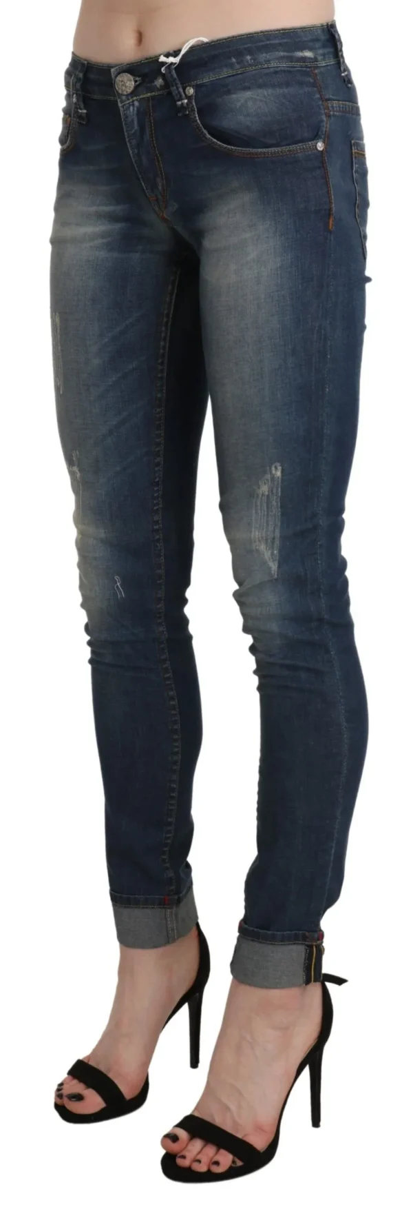 Acht Women's Chic Blue Washed Skinny Cropped Jeans