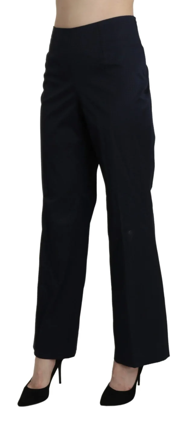 BENCIVENGA Women's Navy Blue High Waist Straight Cotton Pants