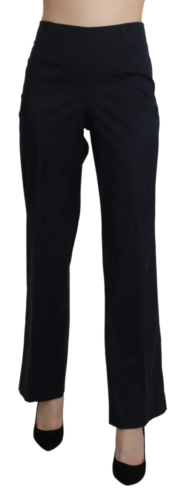 BENCIVENGA Women's Navy Blue High Waist Straight Cotton Pants