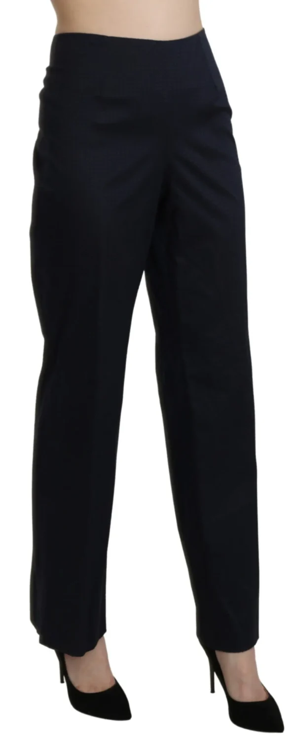 BENCIVENGA Women's Navy Blue High Waist Straight Cotton Pants