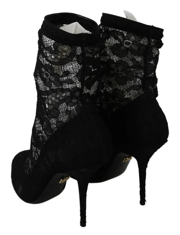 Dolce & Gabbana Women's Elegant Black Floral Lace High Heel Boots