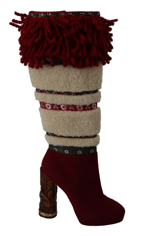 Dolce & Gabbana Women's Chic Multicolor Shearling High Heel Boots