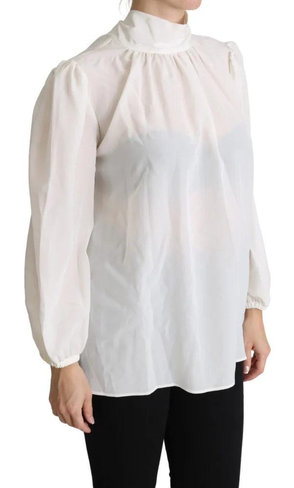 Dolce & Gabbana Women's Elegant White Silk Pussy Bow Blouse