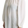Dolce & Gabbana Women's Elegant White Silk Pussy Bow Blouse