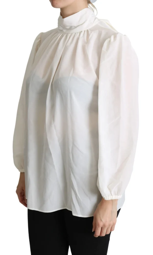 Dolce & Gabbana Women's Elegant White Silk Pussy Bow Blouse