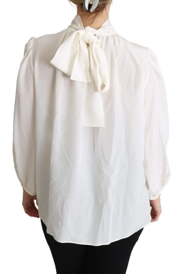 Dolce & Gabbana Women's Elegant White Silk Pussy Bow Blouse