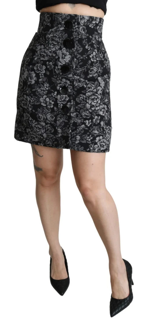 Dolce & Gabbana Women's Elegant A-line High Waist Black Brocade Skirt