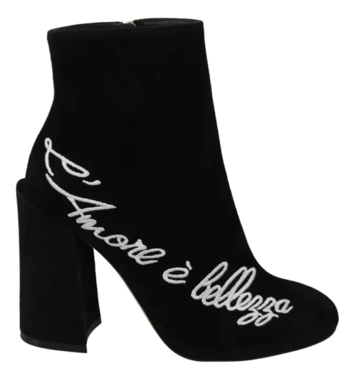 Dolce & Gabbana Women's Embroidered Ankle Boots in Lambskin Suede