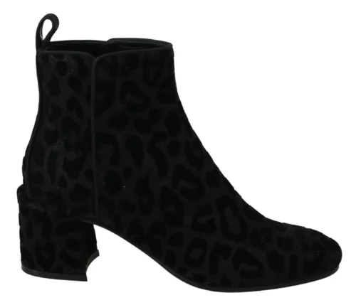 Dolce & Gabbana Women's Elegant Black Leopard Print Short Boots