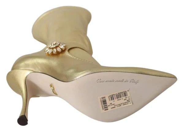 Dolce & Gabbana Women's Elegant Gold Ankle Boots Socks with Rhinestones