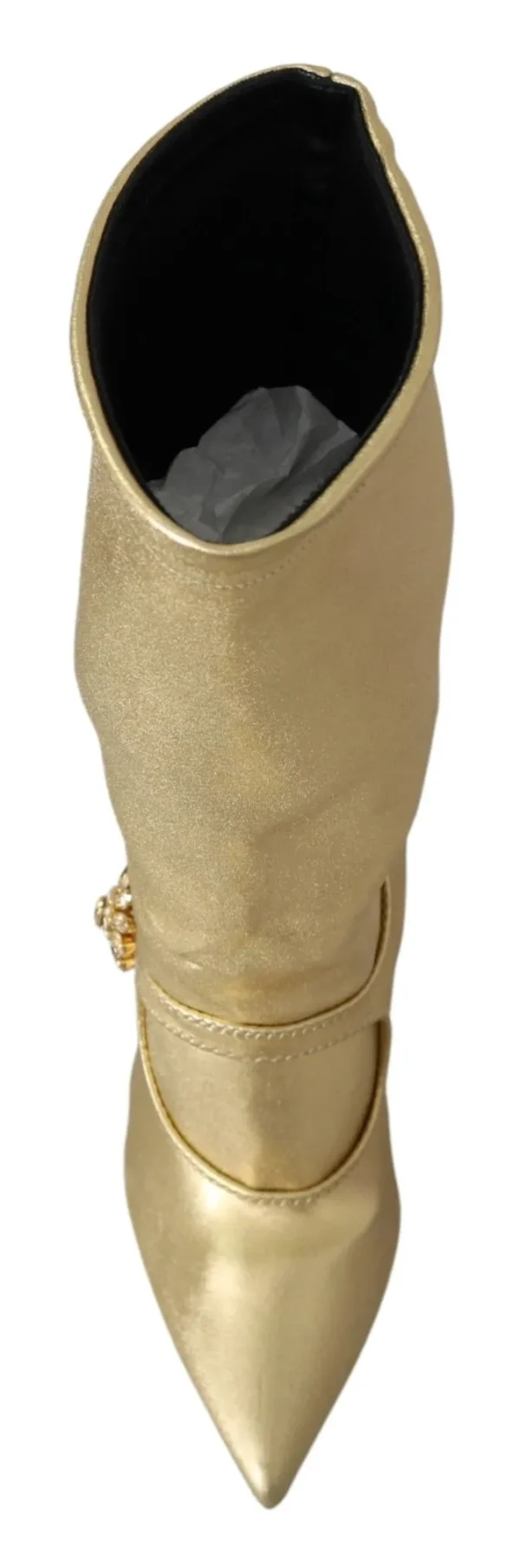 Dolce & Gabbana Women's Elegant Gold Ankle Boots Socks with Rhinestones