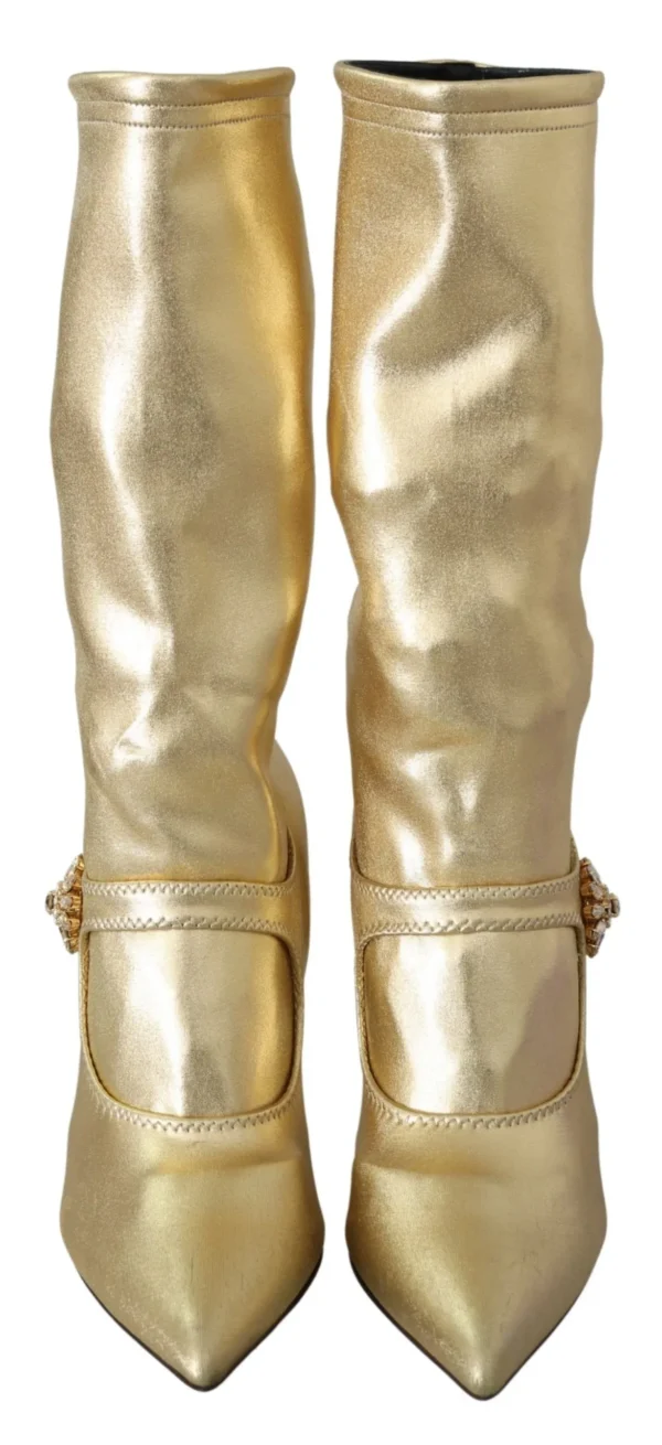 Dolce & Gabbana Women's Elegant Gold Ankle Boots Socks with Rhinestones