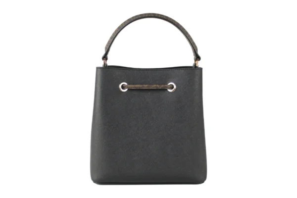 Michael Kors Women's Suri Medium Black Leather Brown Handle Bucket Messenger Hand Bag