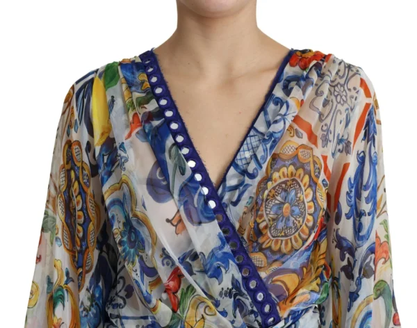 Dolce & Gabbana Women's Majolica Print Silk Wrap Midi Dress